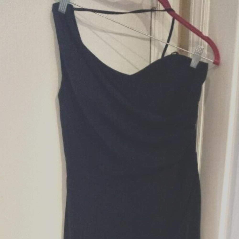After Six Women's Black One-Shoulder Draped Cowl Neck Chiffon Maxi Dress - S/M